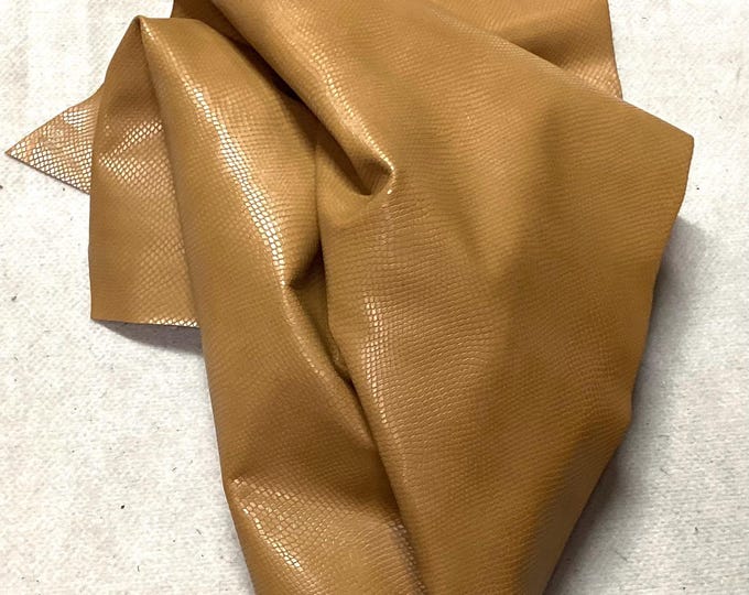 Golden Brown Snakeskin Embossed Leather Cowhide Remnant,  LPC41