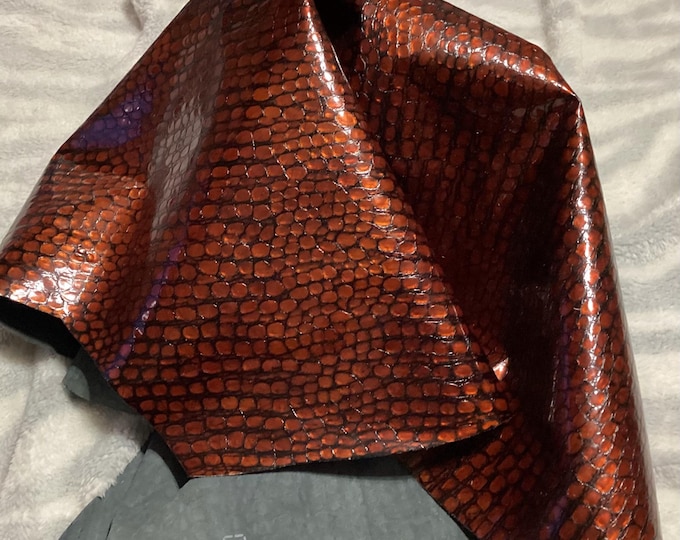 Orange on Black Embossed Leather Cowhide Remnant,  CA118