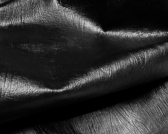 Black Embossed Leather Cowhide Remnant,  LAC87