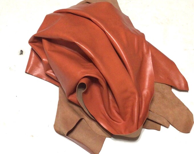 Coral Leather Cowhide Partials.  Leather Remnants. Cowhide Sides.  CL1704
