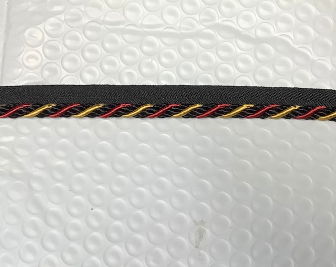 Black, Red, and Gold Rope, Cord, Piping. 1/4 Inch with Lip. DW06