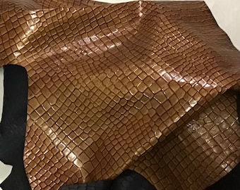 Copper Embossed Reptile Italian Leather Cowhide Partial. DD4013