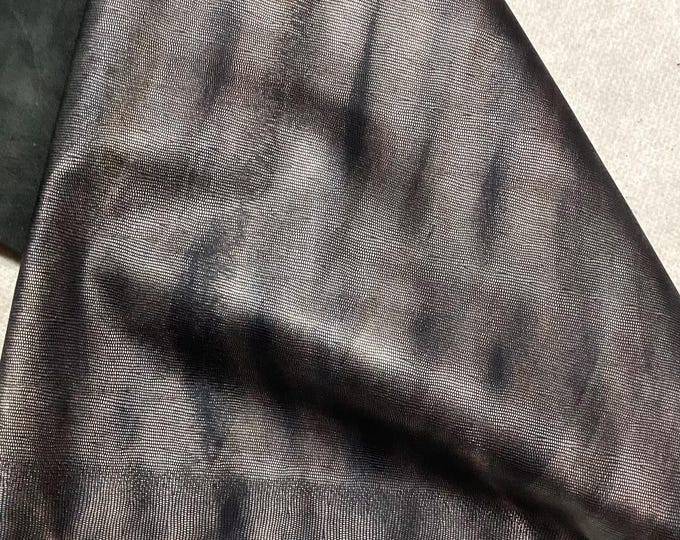 Copper, Silver, Blue, Embossed Leather Cowhide Remnant,  LAC69