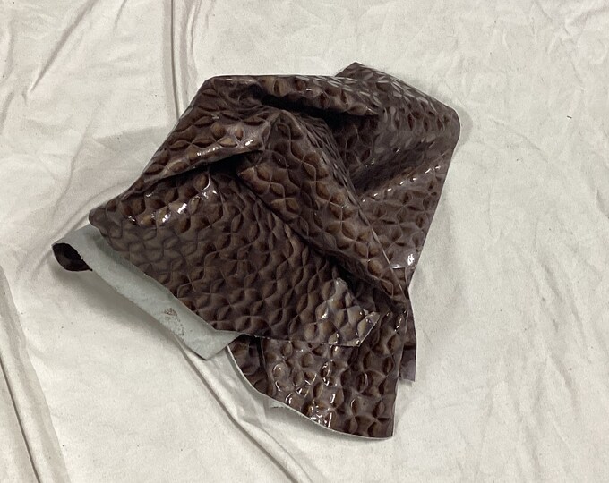 Brown Printed Leather Cowhide Remnant. Leather Cowhide DD4090