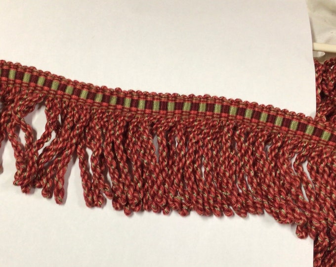 Burgundy and Green 3 Inch Billion Fringe, sold by the yard.  FR206