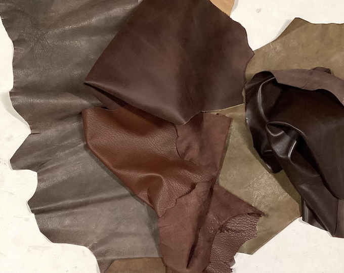 5 Brown Leather Lambskin Remnants. Leather pieces  Lambskins. Leather hides,  BR1039