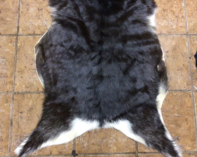 Black, Dark Brown and White New Zealand Long Hair on Goatskin  Rug.  Crafting Leather. handbag Leather.  NZ69