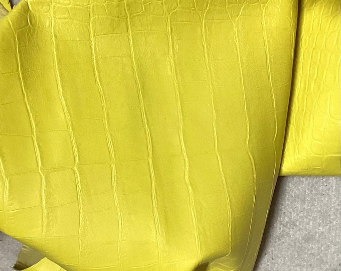 Yellow Embossed Gator Leather Cowhide Remnant,  LPC74