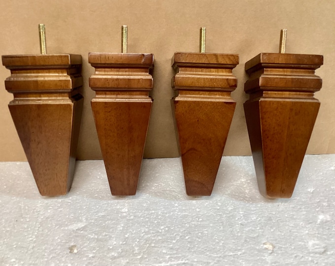 Package of 4 Carved Square,Walnut Finish Wooden Furnitture legs. LQ5125W