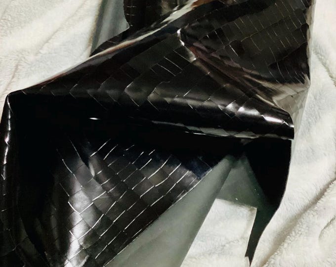 Gloss Black Embossed Gator Leather Cowhide Remnant,  CA110