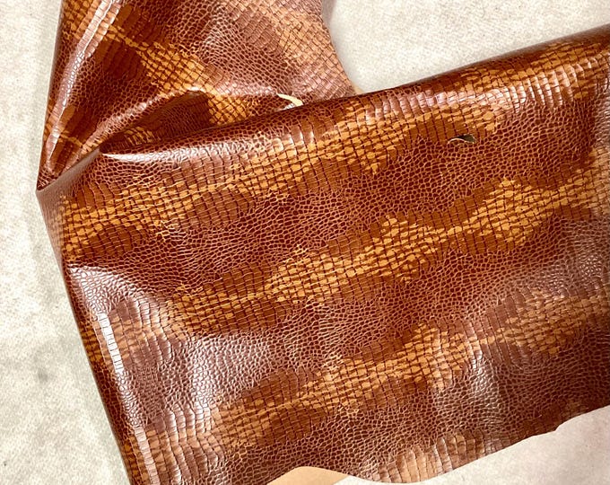 cognac Embossed Reptile Leather Cowhide Remnant,  Exotic, LAC62