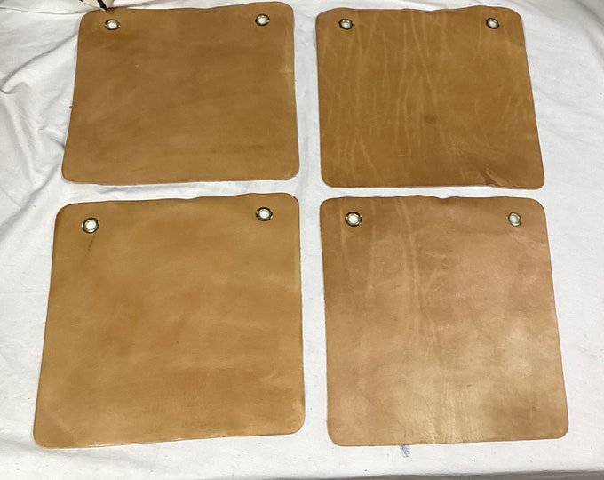 4 Pieces Distressed Caramel Leather Cowhide Squares. Leather Pieces.  Craft Leather.  Remnants. SW50