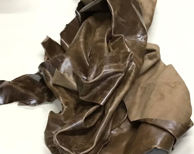 Olive Bark Brown Distressed Pull-up Leather Cowhide Remnant.  DD2646