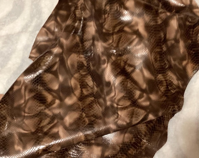 Brown Printed Snakeskin Pattern Leather Cowhide Remnant,  CL63