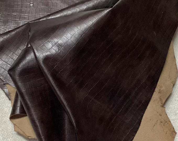 Brown Embossed Gator Leather Cowhide Remnant.  LAC15