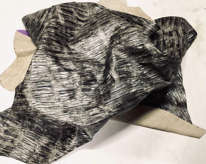 Black And Gray Embossed Aged Leather Cowhide Remnants.  Leather Pieces. Crafting Leather.  Cl52535