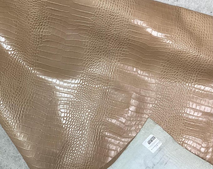 Tan Embossed Gator Leather Cowhide Remnant.  LAC124