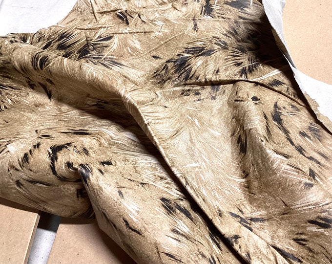 Beige and Black Printed  leather Lambskins. Leather Hides.OSM20698