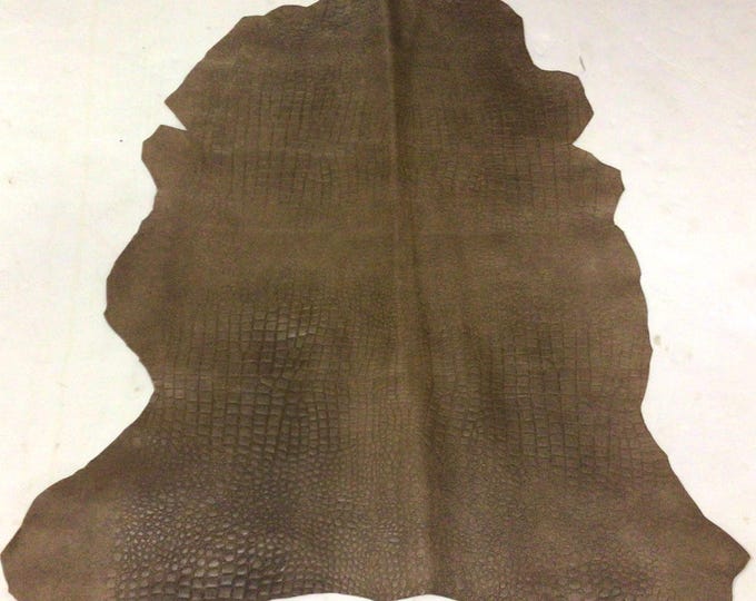 Distressed Brown Embossed Gator Leather Lambskin.  Leather Hides. Crafting Leather. OSM1148