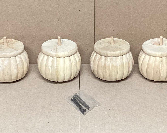 Unfinished Pumpkin Style Wooden Bun Furniture Legs.  Furniture legs. LS76