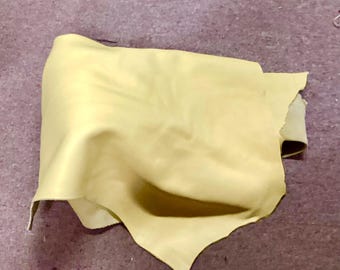 Pastel Yellow Leather Cowhide Remnant,  cowhide.  Side.  Garment Leather,  upholstery leather,  OSM464