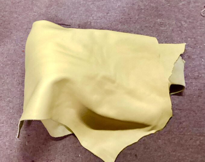 Pastel Yellow Leather Cowhide Remnant,  cowhide.  Side.  Garment Leather,  upholstery leather,  OSM464