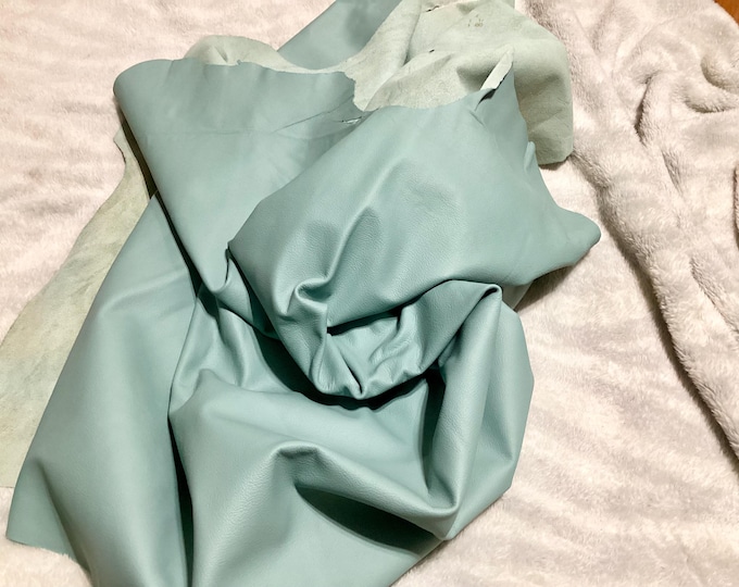 Light Turquoise Leather Cowhide: Soft Semi-Gloss Upholstery Garment Leather. OSM858