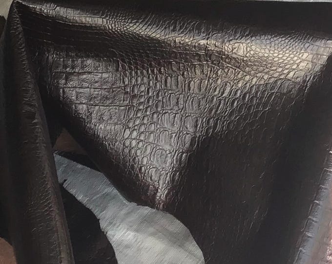 Dark Brown Embossed Gator Leather Cowhide: 25 sq ft, Soft, Pliable.  CL379