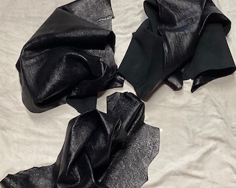 Semi Gloss Black Cracked Texture, Leather Lambskins, Hides. OSM20616