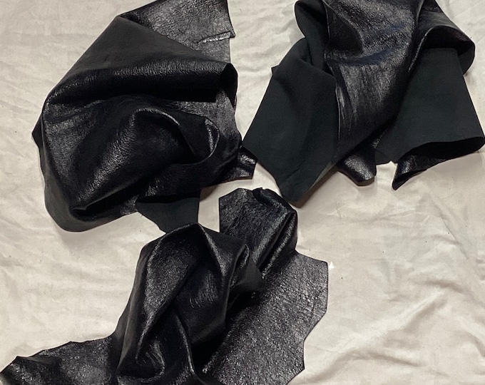Semi Gloss Black Cracked Texture, Leather Lambskins, Hides. OSM20616