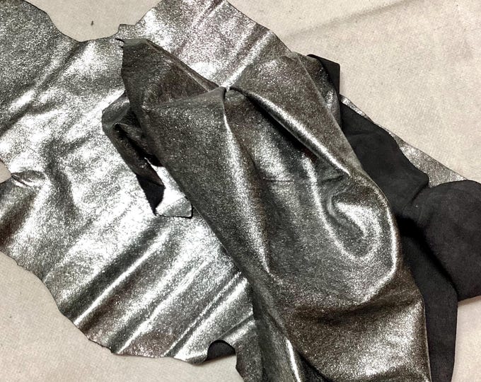 Silver Metallic Cowhide Leather Side - Upholstery, Crafting (21 sq ft). LAC08