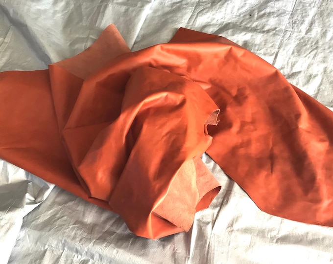 Orange Leather Cowhide Remnant. Leather Hides. Cowhides, crafting Leather. Upholstery Leather.  CAR835