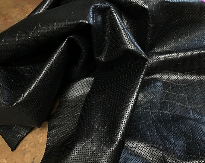 Black Embossed Reptile Perforated Leather Lambskin.  OSM102