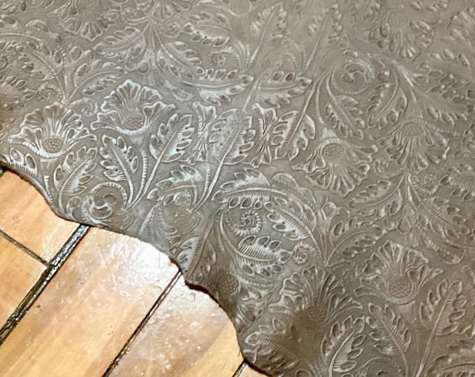 Embossed Western Floral Chocolate Brown Leather Cowhide.  DEAL8