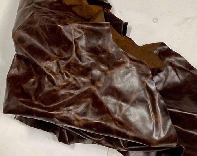 Distressed Brown Pull-up,Leather Cowhides Remnant. Leather Pieces. Cowhide. BR877
