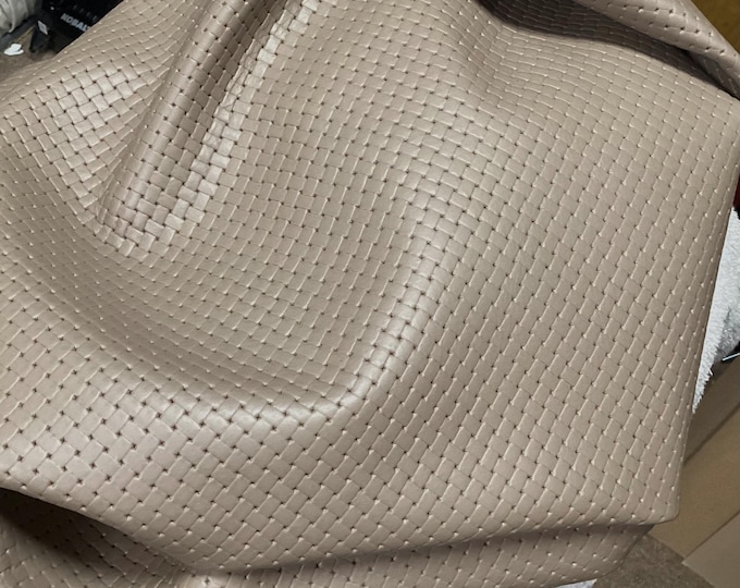2 mink colored chain link embossed pattern leather cowhide panels. leather pieces.  Cowhide.  TOWN1