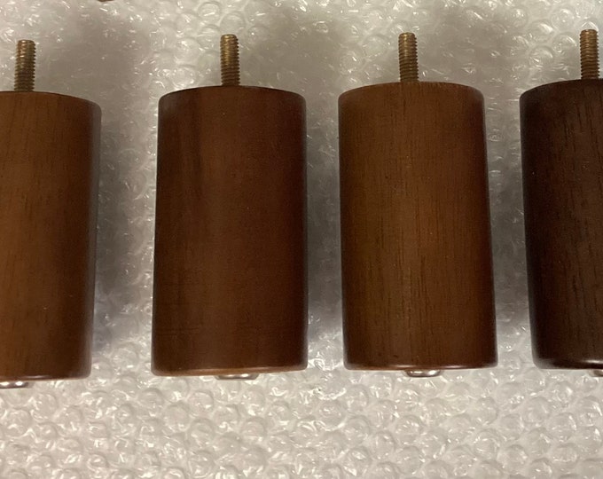 4 Walnut Finish 4 Inch Round Furniture Legs. Chair Risers.  Sofa Legs. Wooden Legs.  L40A