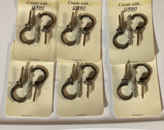 6 Packs Brass Decorative Hooks. Total of 12 hooks,curtain hooks, cup hooks, clothing hooks