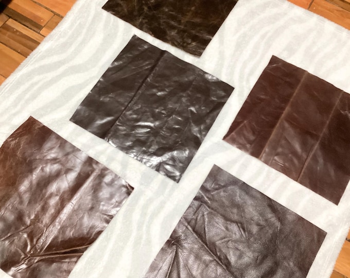 5 Pieces Dark Brown Leatger Cowhide Remnants.  SCR651