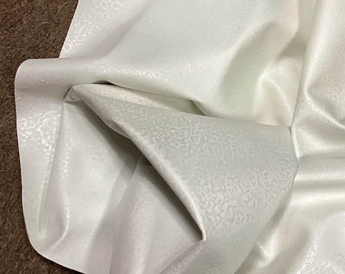 Bright White Embossed Cork Pattern Leather Cowhide Remnant.  Leather Hides. Cowhide. Crafting Leather.  AU230