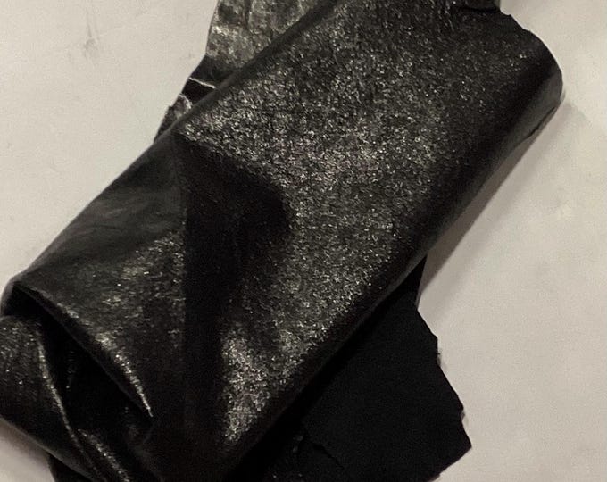 Black Metallic Leather Lambskins.  Leather Hides. crafting Leather. DIY. Handbag leather. Craft supplies.  OSM636