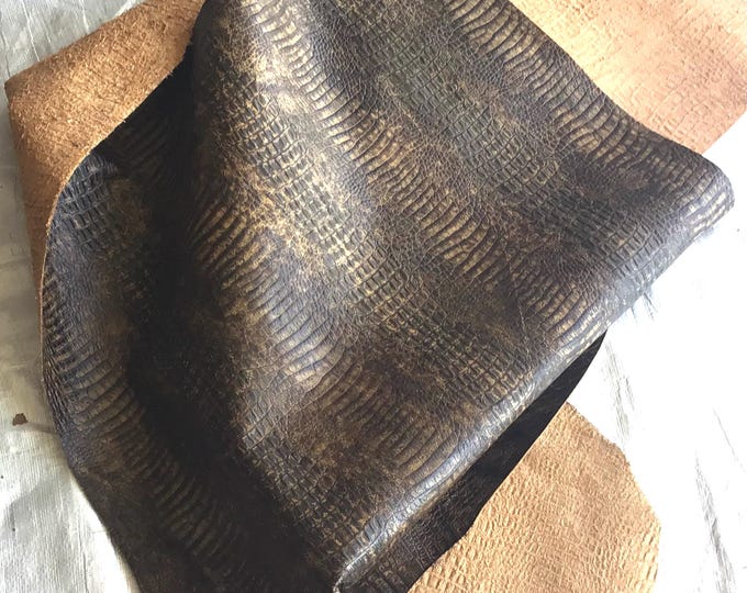 Tarnished Brown Embossed Gator Leather Cowhides,  crafting Leather.  CL381
