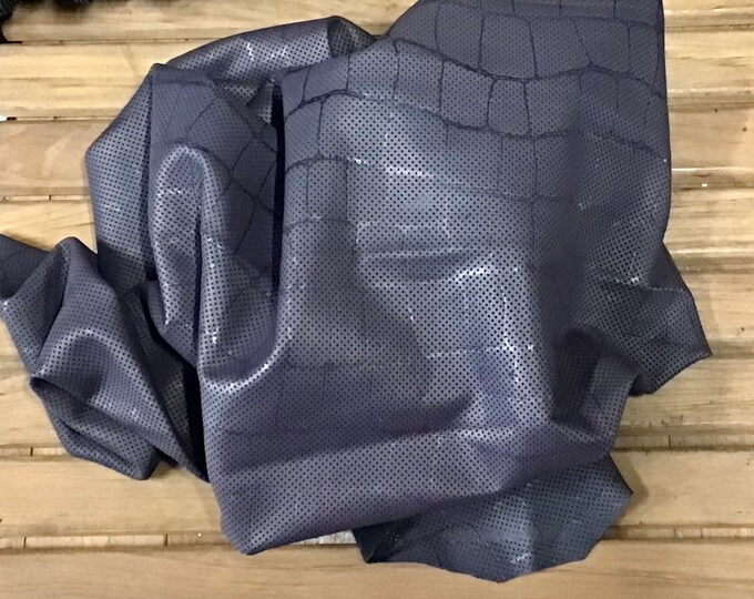 Navy Blue Perforated Gator Leather Lambskins.OSM20688