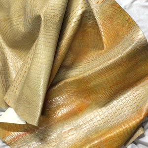 Two Toned Orange/Tan Embossed Gator Leather Cowhide Remnant. RDO109