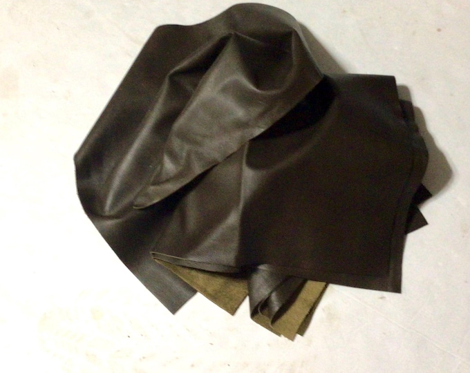 6 Pieces Olive Green Leather Cowhide Remnants. Leather Pieces. Crafting Leather. BR1959