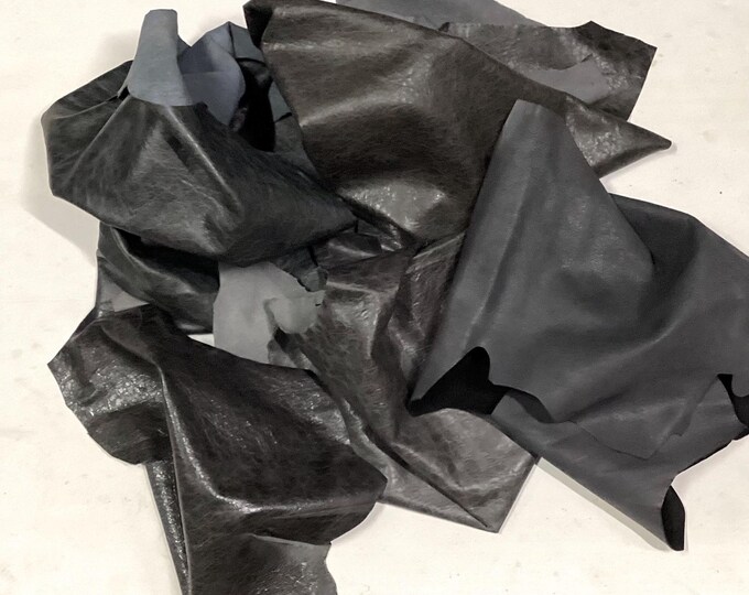 5 Distressed Gray Leather Lambskin Remnants.  Leather Hides. Leather Pieces.  BR1037