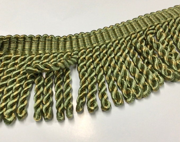 18 yards Green and Gold 3 inch Woven Fringe. Trim.  Decorative.  3PR12
