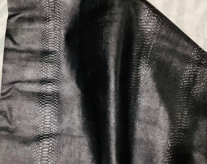 Black Embossed Snakeskin Leather Cowhide Remnant.  CALI103