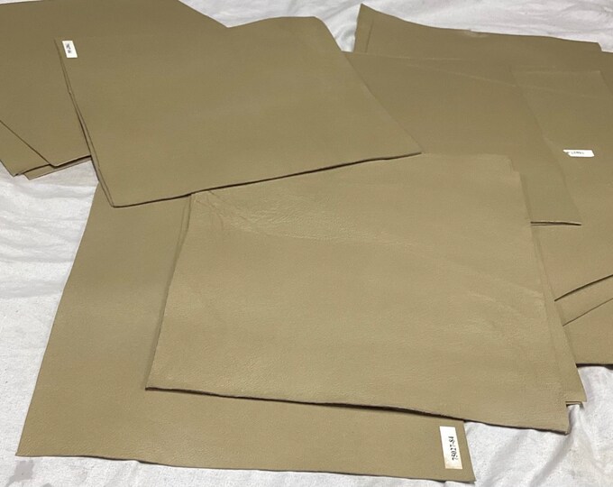 26 Pieces Khaki Leather Cowhide Squares. Leather Remnants. Leather Pieces. Craft Leather.  MAR06