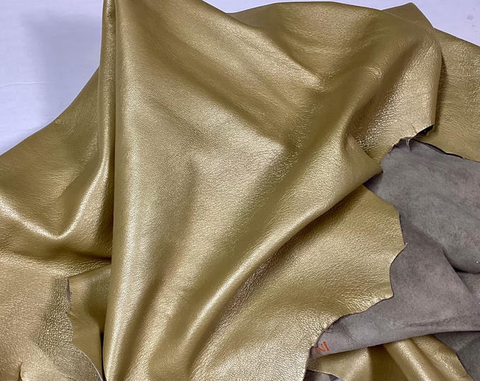 Gold Satin Leather Lambskin. Leather Hide. Handbag Leather.  LAMB7109